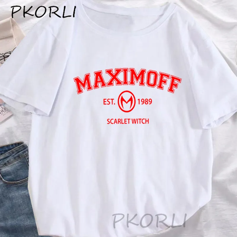 Wanda Maximoff 1989 빈티지 Tshirts 여자 남자 완다비전 TV 시리즈 레터 인쇄 여자 티셔츠 탑면 짧은 슬리브 티셔츠 220506