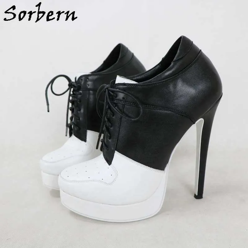 Sorbern äkta läder stövlar kvinnor högklackade sneaker skor stilettos heeled ankel booties unisex spets upp unisex anpassade färger