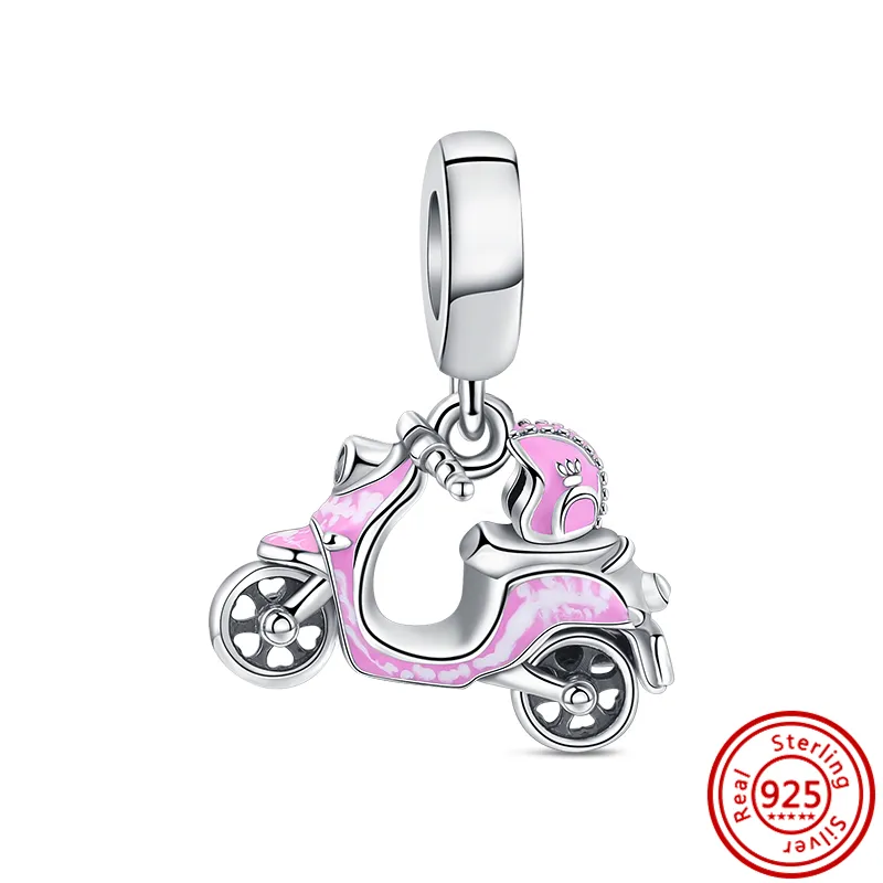 Charms in argento 925 con perline Pandora Bracciale con ciondoli rosa Scooter Night Light Bulb Mamma charmes ciondoli Gioielli con perline fini fai-da-te