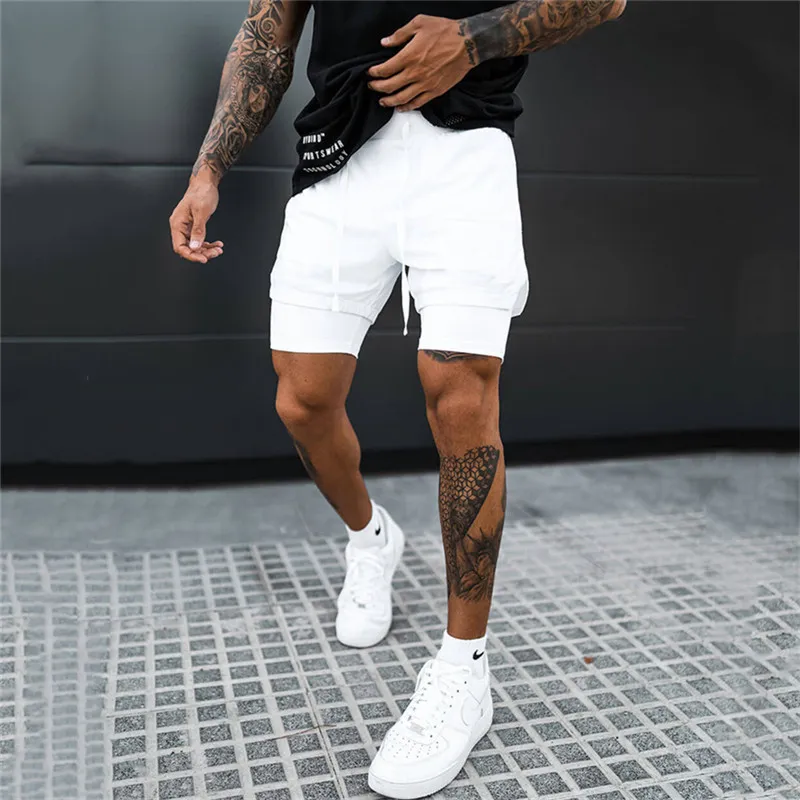 Men Fitness Bodybuilding Shorts Gyms Workout Male Breathable 2 In 1 Double deck Quick Dry Sportswear Jogger Beach 220629