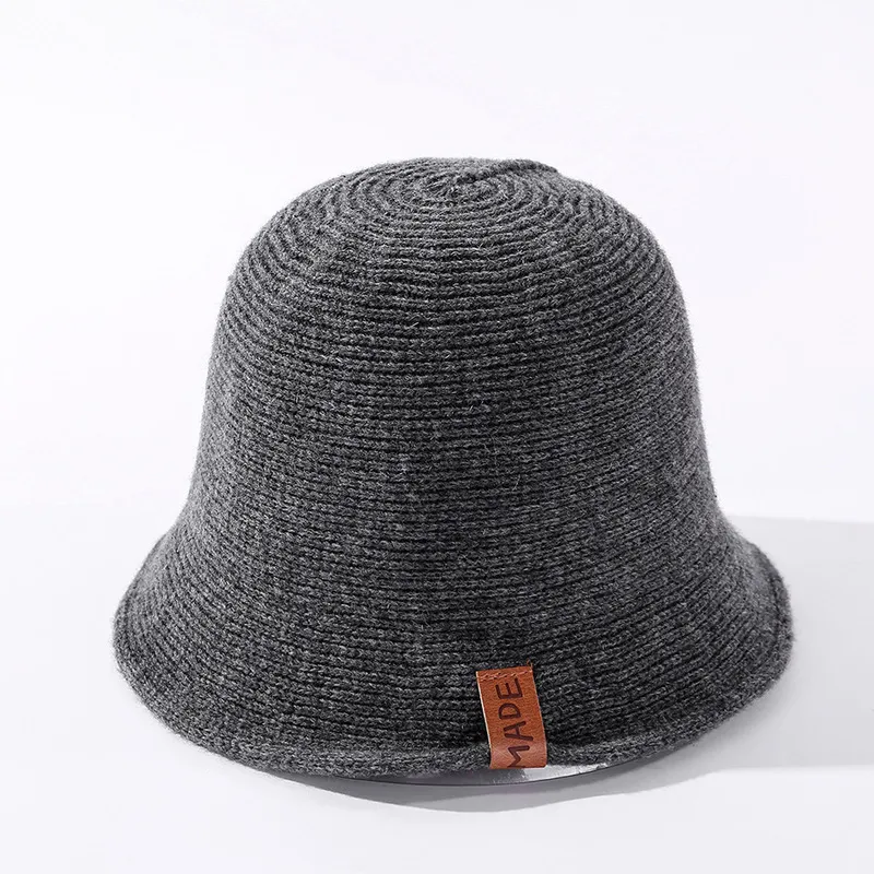 COKK Bucket Hat Women Wool Knitted Solid Color Fisherman Hats For Women Warm Winter Hat Cap Leather Label Vintage Korean Gorros 229640540