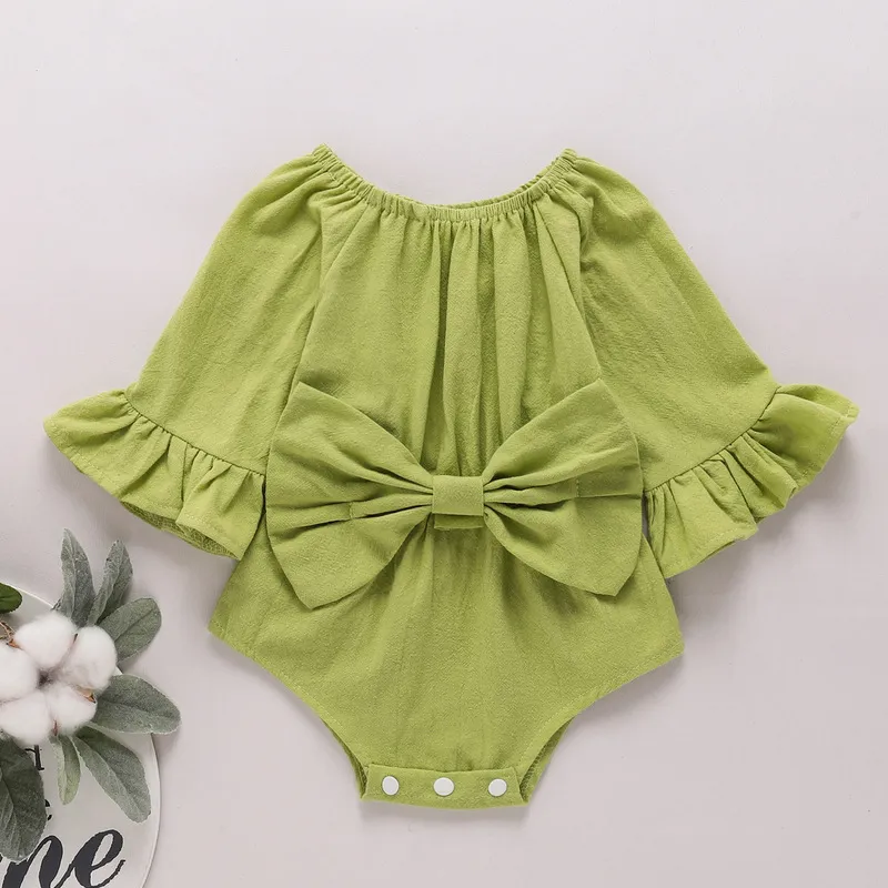 born Infant Baby Girls Romper Cotton Flare Sleeve Baby Playsuit Jumpsuit Infant Bowknot Rompers Onepiece Clothes 220707