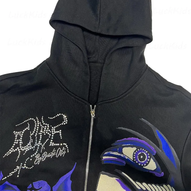 Mens Skull Purple Print Streetwear Zachaża kaptura Męska kurtka Goth Harajuku Y2K Ubrania Grunge Zip Hoodie 220727