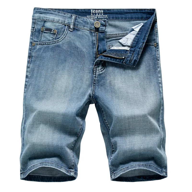 Sommar män denim shorts klassisk svart blå tunn sektion mode slank affärer casual jeans manlig varumärke 220408