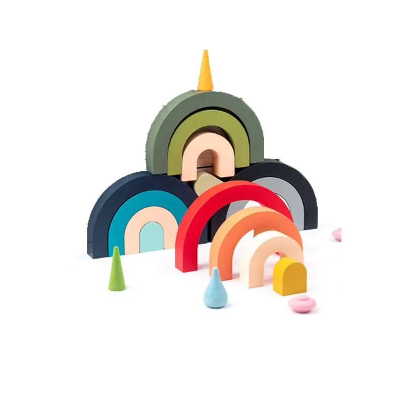 Arch Bridge Rainbow Bouwstenen Kinderen Wood Stacker Baby speelgoed Kleur Cognitieve kinderen Montessori Educatief houten speelgoed 220706