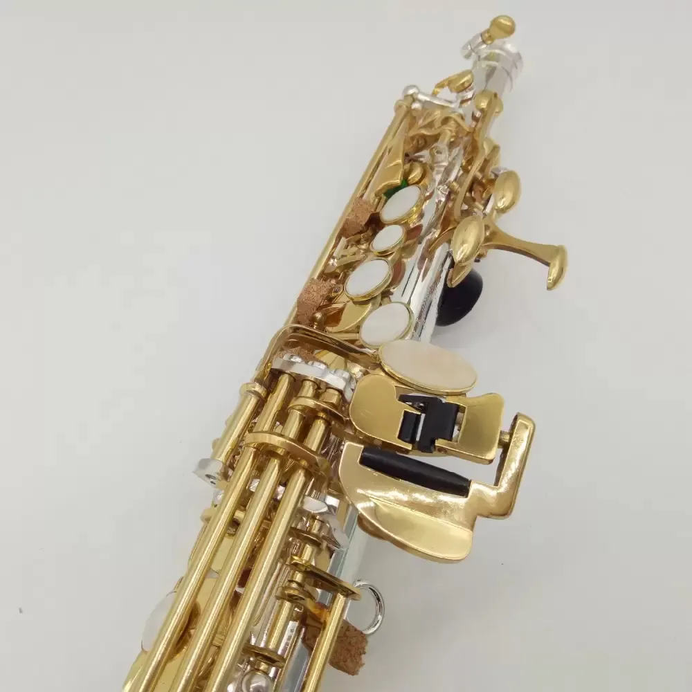 Structure un à un originale WO37 de haute qualité B-key saxophone professionnel aigu en cuivre blanc SAX plaqué or