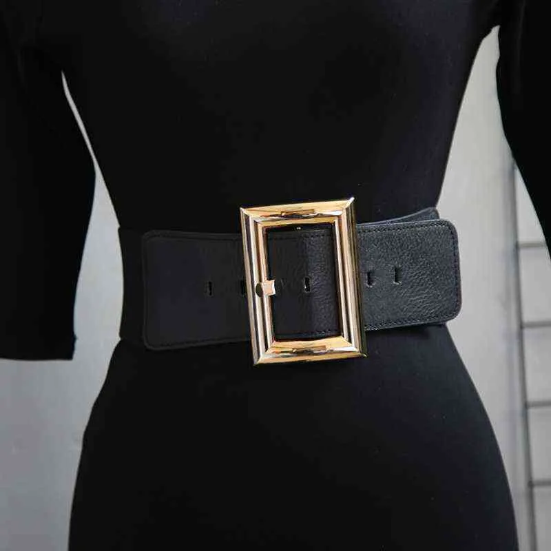2022 Women's Belt Coat Square Buckle Elastic Belt Crocodile Pattern Luxury Design wide stretch belt