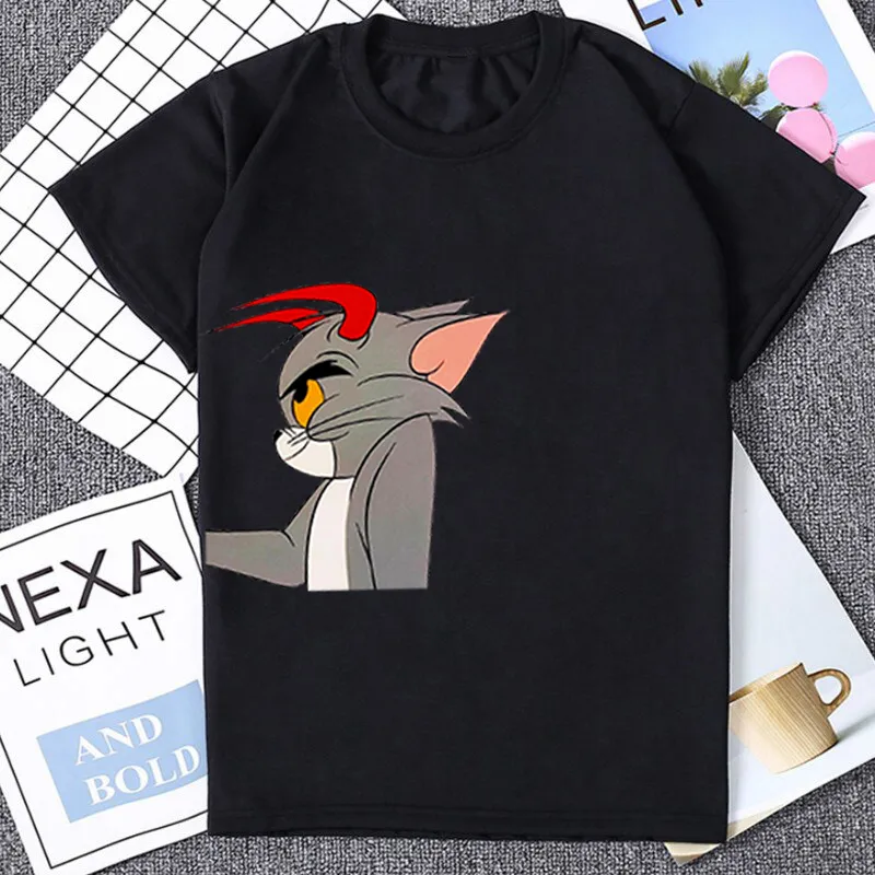 Cat Tom Mouse Jerry paar T -shirt Vintage 90s Grafische tops Harajuku Kawaii Streetwear Women Men Mode Casual T -shirt Camisetas 220628