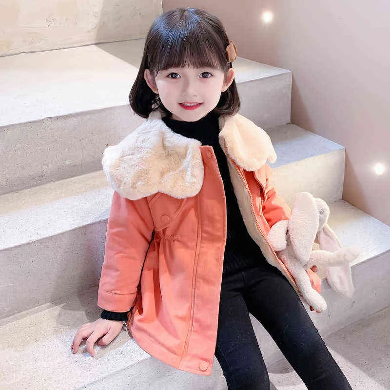 2021 Kids Children Girls Thick Coat Faux Fur Collar Wool Coat Princesses Kids Girl Autumn Winter Clothes For 1-6 Year Old J220718