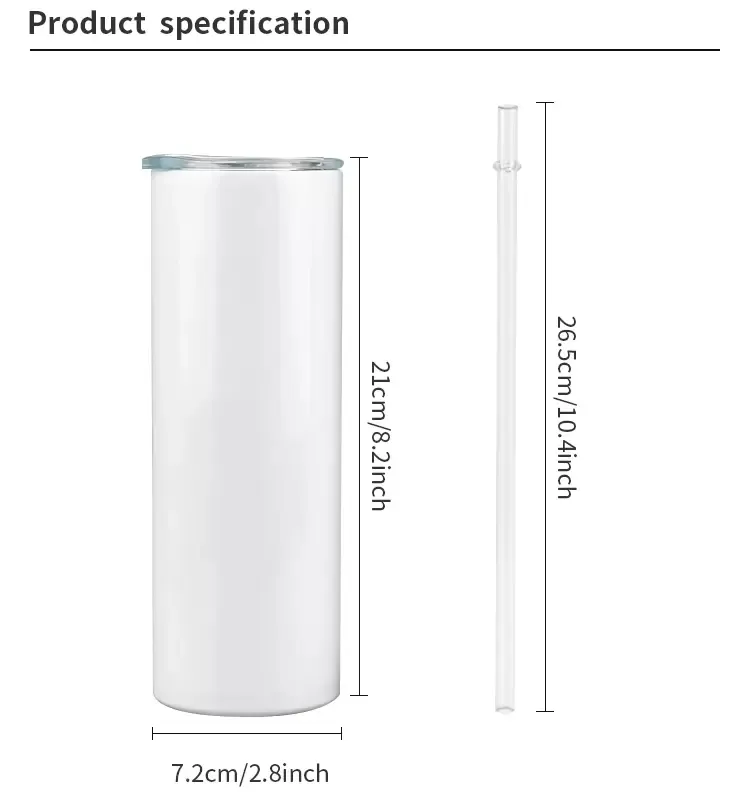 Stock in USA Sublimation Blanks 20oz Straight Skinny Tumblers with plastic straw Stainless Steel Double Wall Insulated Vacuum Hea161Z