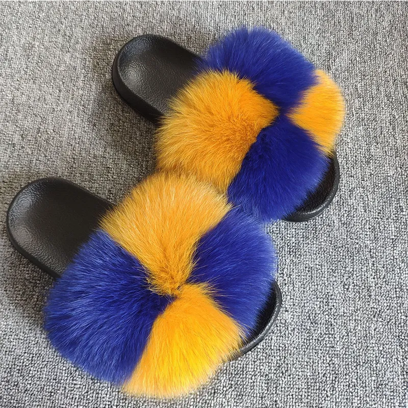 Ankunft Mädchen Luxus Flauschigen Fell Hausschuhe Damen Indoor Warm Furry Pelz Flip-Flops Frauen Erstaunliche Plüsch Fell Rutschen Großhandel 220607