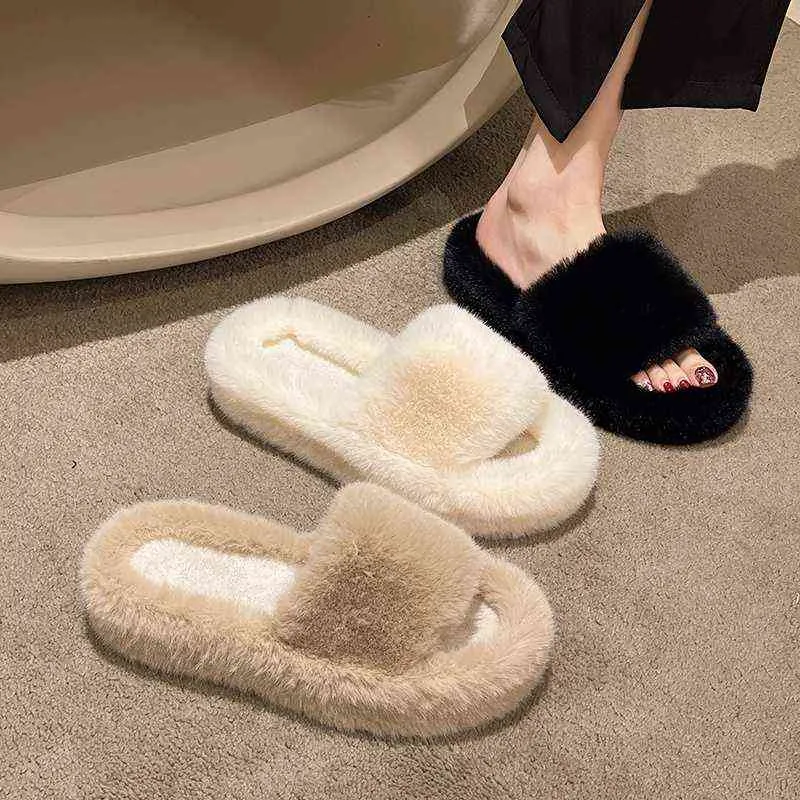 Furry Slippers for Home Women Ladies Shoes Cute Plush Fox Hair Fluffy Sandals Indoor Fur Slippers Winter Slippers Women Size 41 G220816