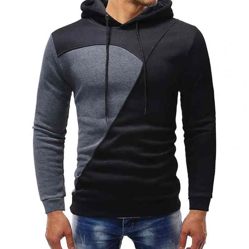 Patchwork Hoodies män huva tröja tunn fleece foder pullover topp män hoodies sudaderas con capucha l220704