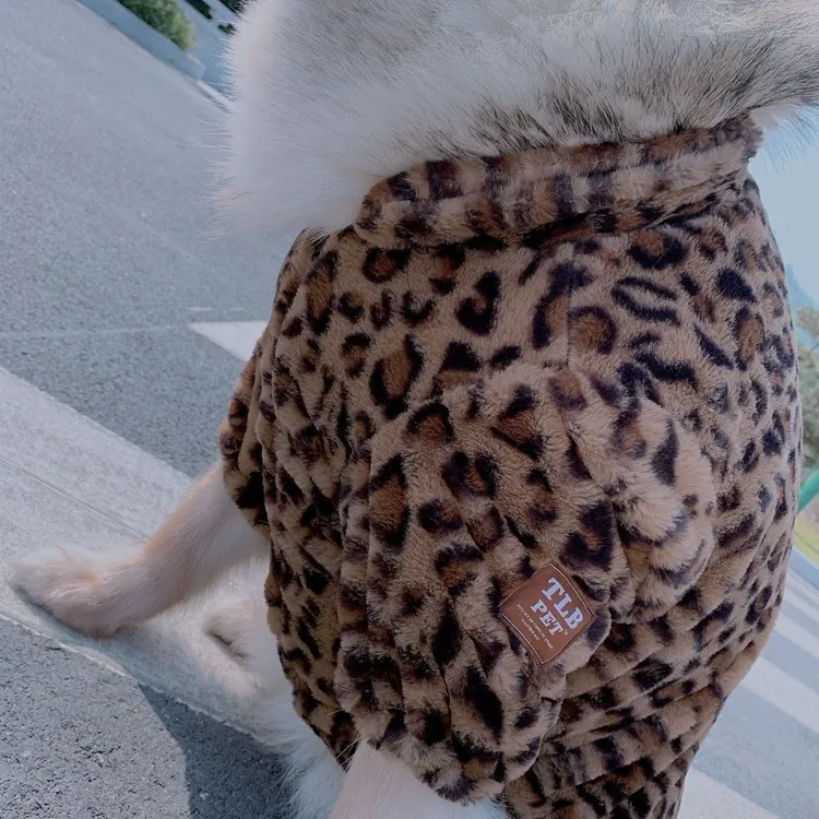 Grande cão casaco estilo leopardo animal de estimação cão jaqueta labrador retriever roupa quente inverno roupas husky roupas cães traje dropship cx220331
