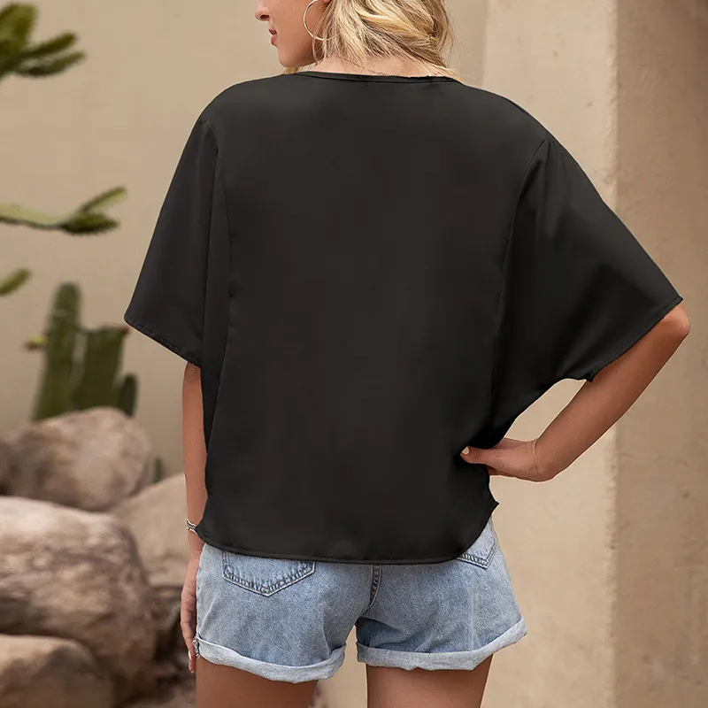 Frauen Oversize Batwing Kurzarm T Shirt Sommer Einfarbig V-ausschnitt Lose Beiläufige T-shirts Weibliche Atmungsaktive Tops T