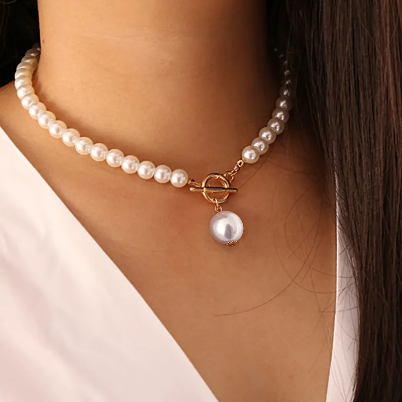 Goth Pearl Choker Gold Color Lasso Pendants Kvinnor smycken på nackkedjan pärlor halsband chocker krage för tjej kpop 220727