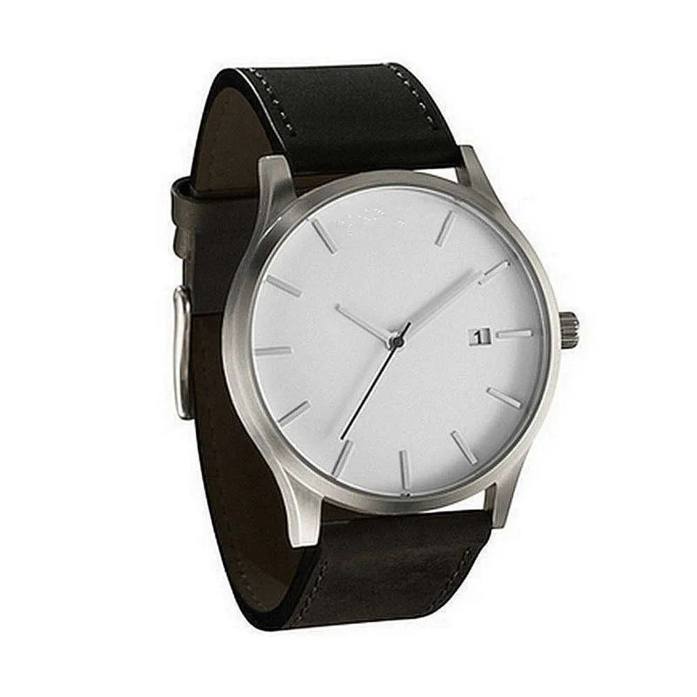 Quartz Watch Enkel Geometrisk Round Dial Leather Strap Business för Män 2022 Fashion Armband Armbandsur