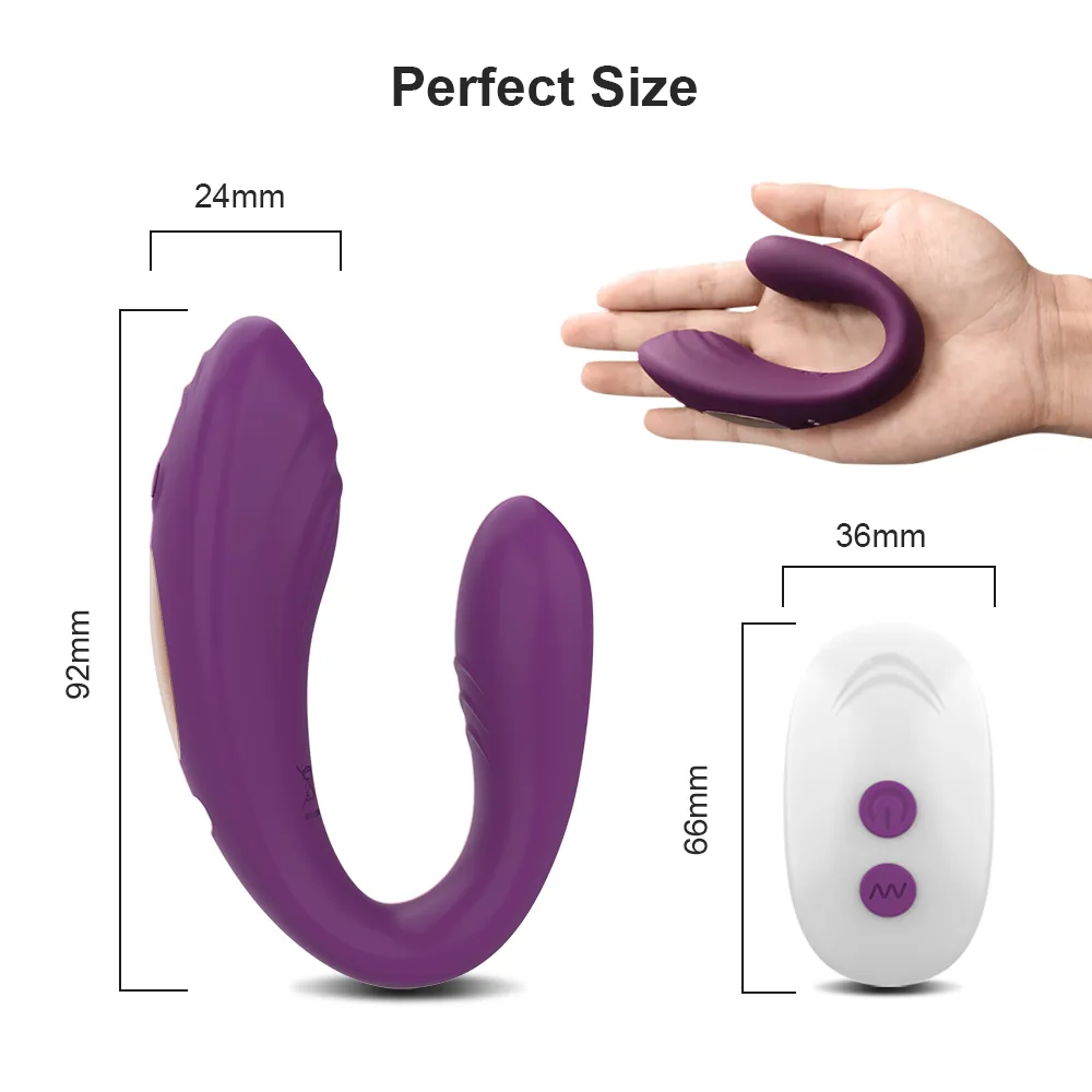 Vibratore telecomandato senza fili Femmina Doppio motore a forma di U Stimolatore clitorideo Dildo Indossabile Giocattoli sexy donna Coppia Adulto 18