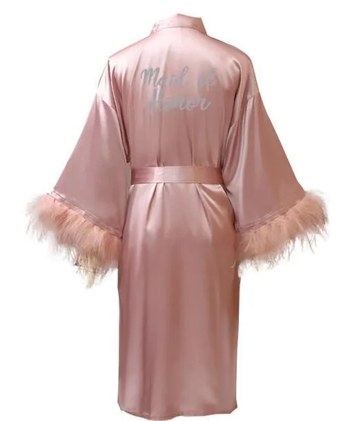 robe rose foncé lettre argent kimono pyjama en satin personnalisé robe de mariée demoiselle d'honneur soeur mère des robes de mariée 220621