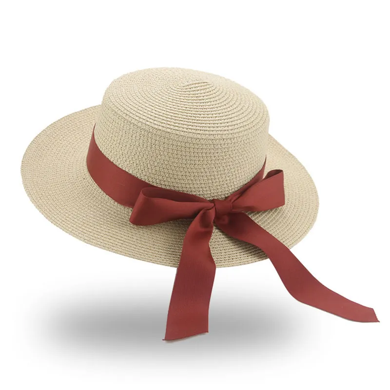 Emmer hoed strand voor platte bovenste lint bowknot elegante luxe stro dames zomer hoeden sombreros de mujer 220617