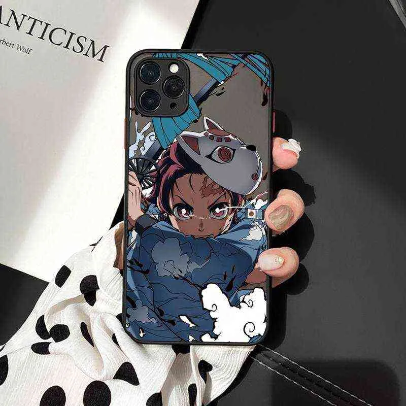 Kimetsu Hiçbir Yaiba Demon Slayer Anime Telefon Kılıfları mat şeffaf iphone 7 8 11 12 artı mini x xs xr pro max kapak AA220326