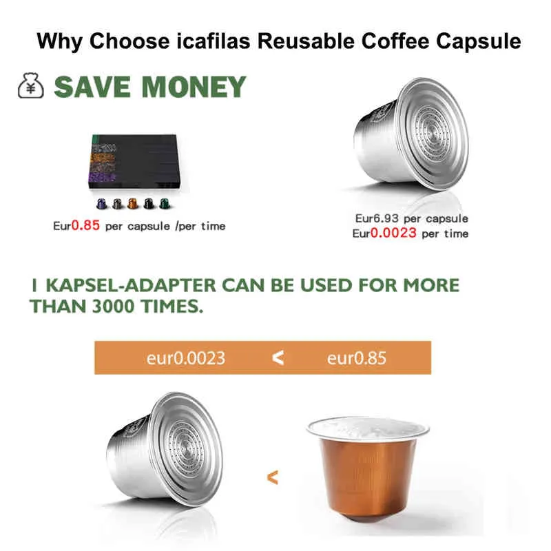 icafilas nespresso再利用可能なコーヒーカプセルステンレス鋼の補充可能なフィルターイニシアピクシーメーカーに適したエスプレッソカップ