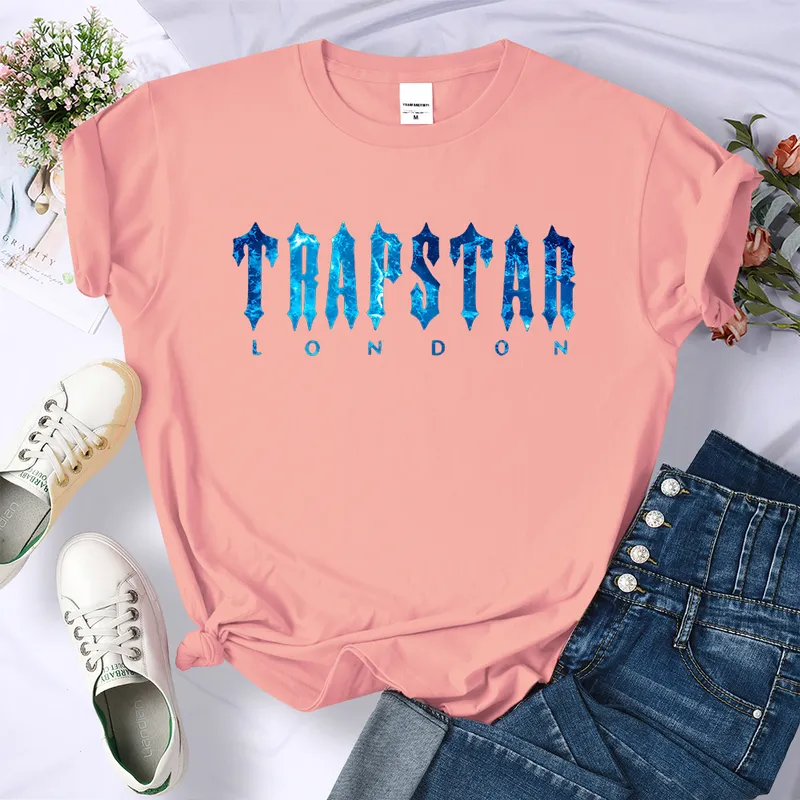 Trapstar Undersea Azul Impresso Camiseta Mulheres Verão Respirável Casual Manga Curta Rua Hip Hop Tee Roupas Soft Tops 220618