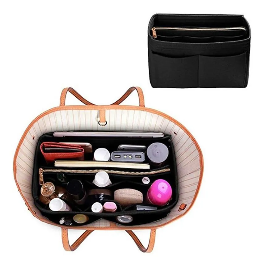 Felt Cloth Handbag Organizer Insert Bag Travel Makeup Organizer Inner Purse Portable Cosmetic Bags Fit Various Brand Bags Y2007142220m