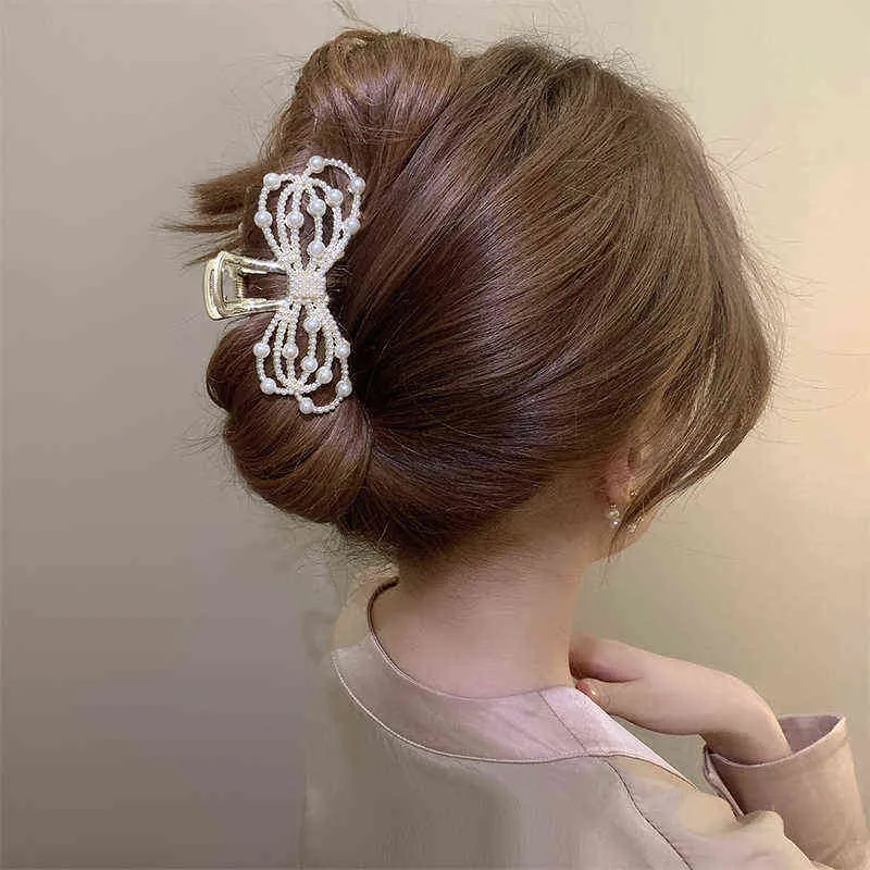 Exquisite Bogenperle Volldiamant Clip elegant Grip Haarclip für Frauen täglich Schmuckgeschenke Haarzubehör für Frauen T2208086338448