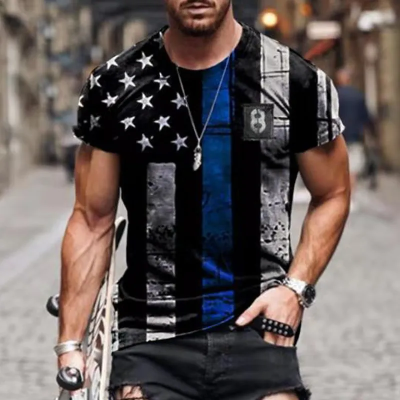 Män s t shirt amerikansk flagga tryck sommar rund nacke cool överdimensionerad muskel streetwear kläder tshirt män camiseta 220613