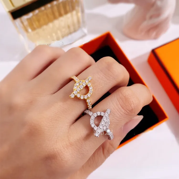 Q Ringos de diamante completo S925 Sterling Silver Diamond fêmea indicador de dedo anel de dedo 18k Gold rosa