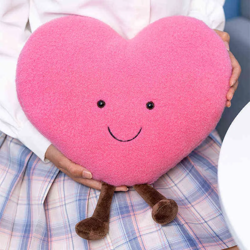 Słodkie serca Plushies Pink Red Heat Pillow Say Love Peluche Cuddly z nogami Wings Happy Face Udekoruj poduszkę Walentynki J220704