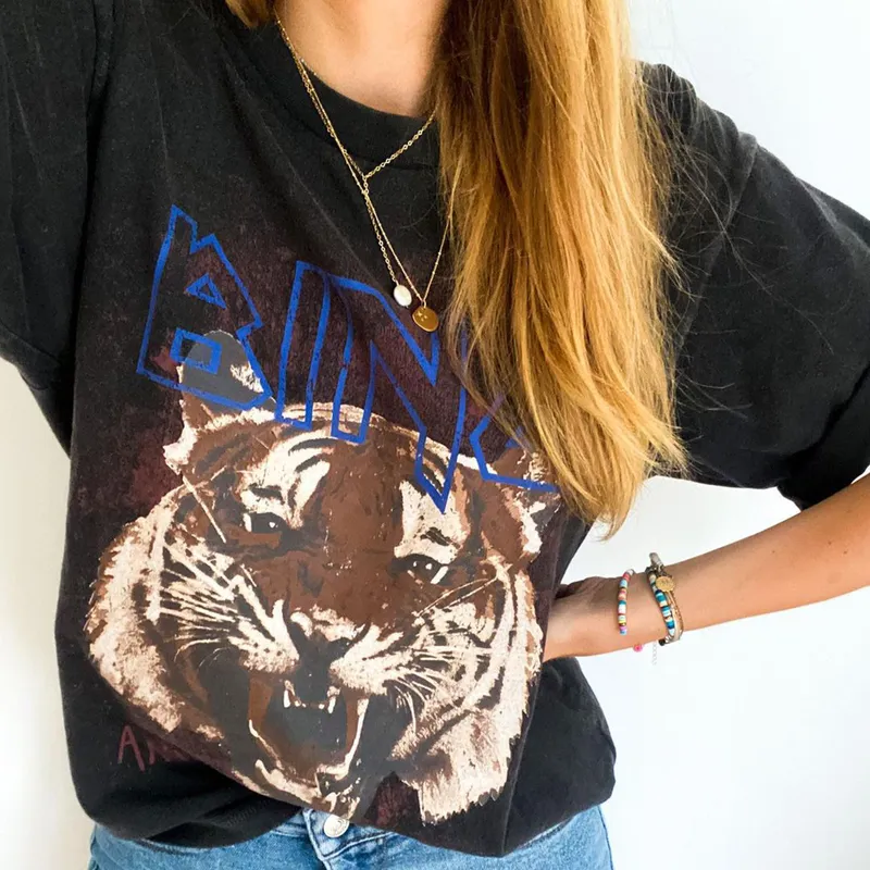 Tiger graficzna koszulka karta Kobiety Letnie ubranie luźne bawełniane tshirt vintage streetwearne topy koszule 220527