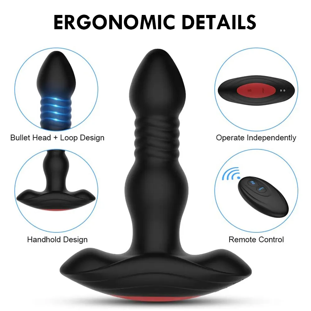 Masseur de prostate télescopique automatique à 10 vitesses pour homme, télécommande sans fil, plug anal, vibrateur anal, jouets sexy pour hommes251u