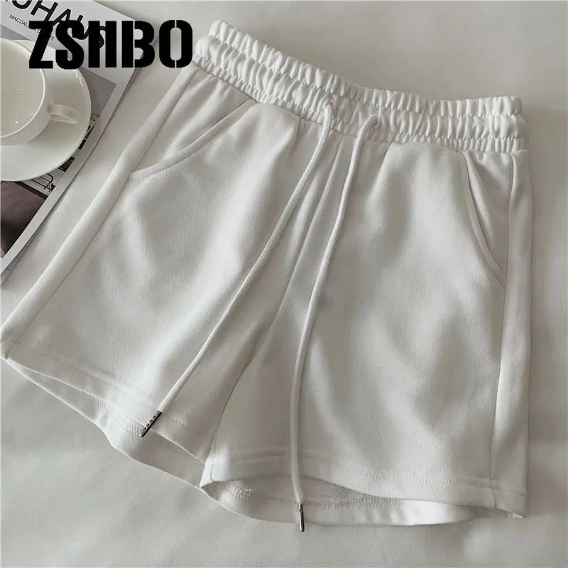 Cottoncontaining solid color sports shorts womens summer loose high waist casual slimming outer wear running home pants 220527