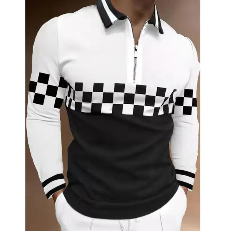 Abbigliamento da uomo Nero Bianco Manica lunga da uomo Polo Moda casual Colletto rovesciato Design con cerniera Maglie a manica lunga 220727