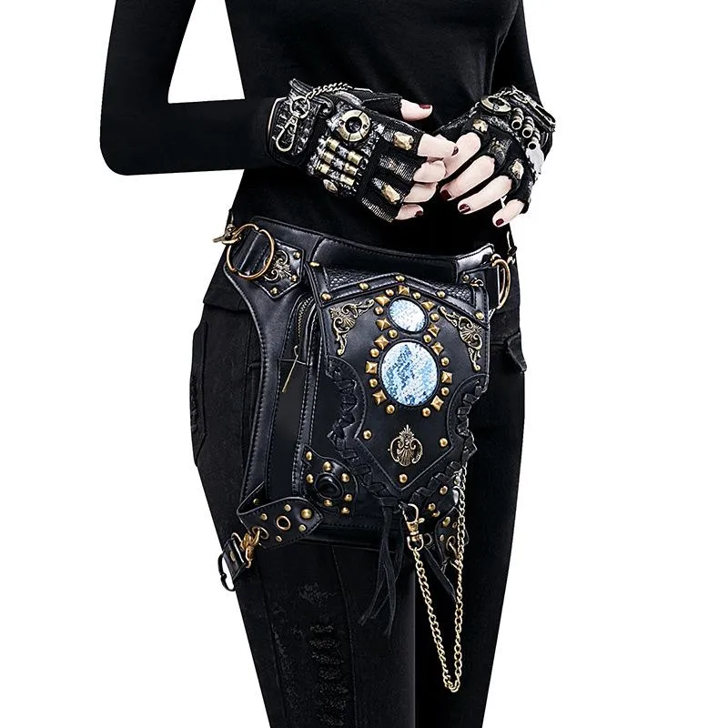 Marsupi YourSeason unisex Steampunk catena rivetto pacchetto multifunzionale in pelle PU tracolla femminile 2022 Moto Biker Belt Bag292W