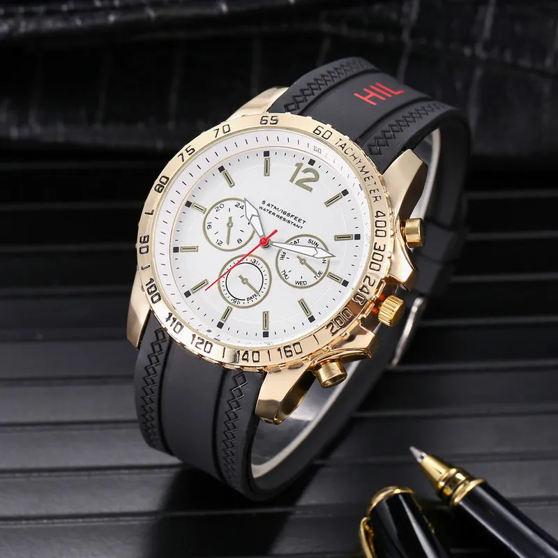 Berömda varumärkesur för män Luxury Big Dial Male Watch Silicone Band Quartz Wristwatches Sport Clock Hifig Reloj Hombre 220517