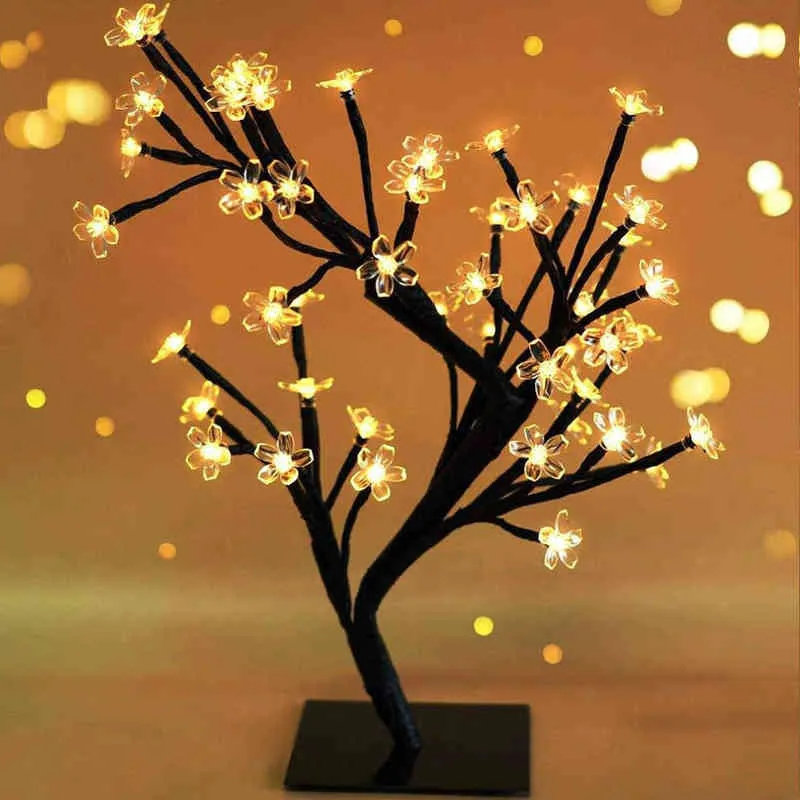 Luminárias LED Blossom Tree Branches Night Lights Crystal Table Lamps à beira da cabeceira Casamento de casas de casa Intendle Decoração H220423