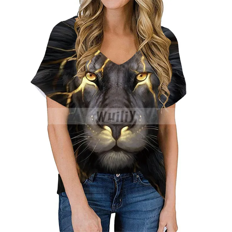 Women's Squirrel T-Shirt Lovely Graphic T Animal 3D Print Cotton V-neck Cute Tops Girls Pet Tees 220328