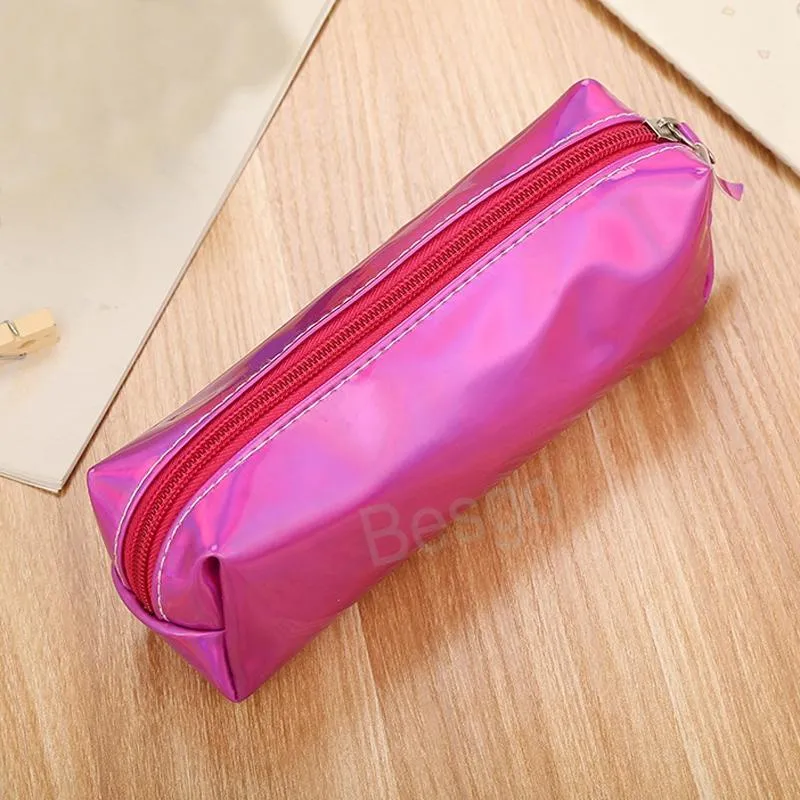 Laser Colorful Pen Bag PU Waterproof Zipper Pens Bag Student Stationery Storage Bags Large Capacity Cosmetic Organizer Pouch BH6983 TYJ