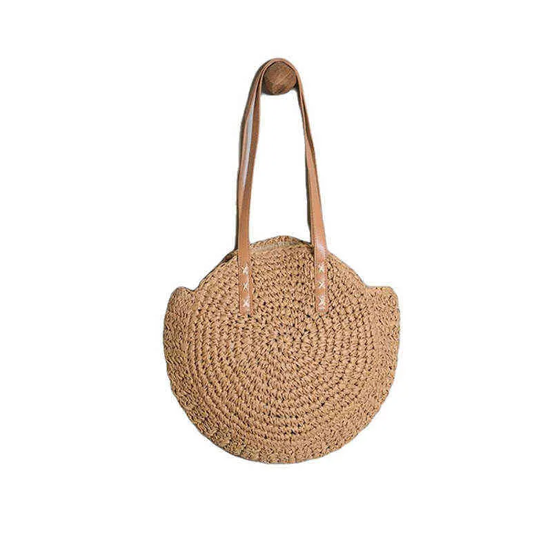 Summer Street Fashion Straw Woven Bag Classic Shoulder Bag Beach Vacation Bags Large Capacity Leather Handle Handbag Lightweight G220531