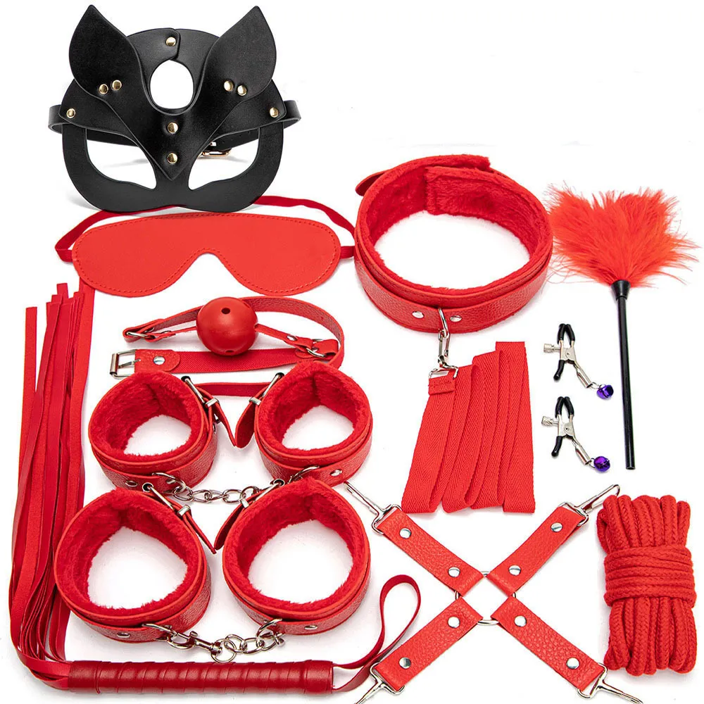 sexy Toys Adult Products 18 Bdsm Bed Bondage Set Handcuffs Anal Nipple Clamps Rope Exotic Mask SM for Women Couples