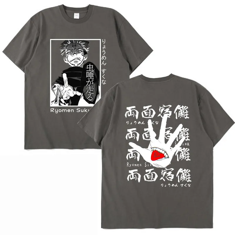 Anime Jujutsu Kaisen Dupla Face Imprimir Camisetas Homens Mulheres Verão Moda Manga Curta Tees Ryomen Sukuna Imprimir Camiseta 220708