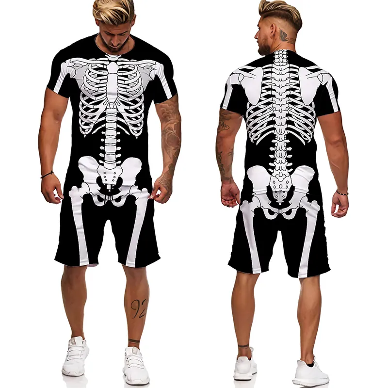 Personlighet Skeleton Internal Organ 3D Printed T Shirt Shorts Unisex Funny Halloween Skull Cosplay Tracksuit Short Set 220524