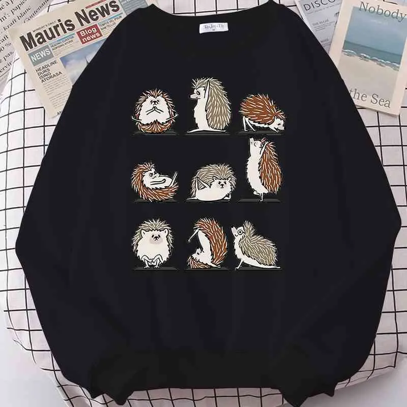 Hedgehog Йога Толстовки Kawaii Crewneck Толстовки Harajuku Корейская Мода Готическая одежда Негабаритный Унисекс