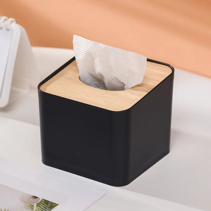 Porte-serviettes en bois moderne forme carrée en bois boîte à mouchoirs en plastique étui maison cuisine porte-papier accessoires de stockage 220523