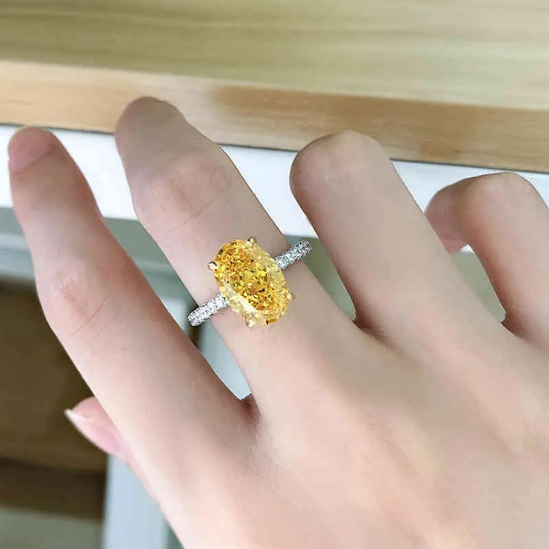 Solid 925 Sterling Silver 812mm Ice Broken Oval Created Moissanite Diamond Citrine Ring For Women Engagement Fine Jewelry 20211099159