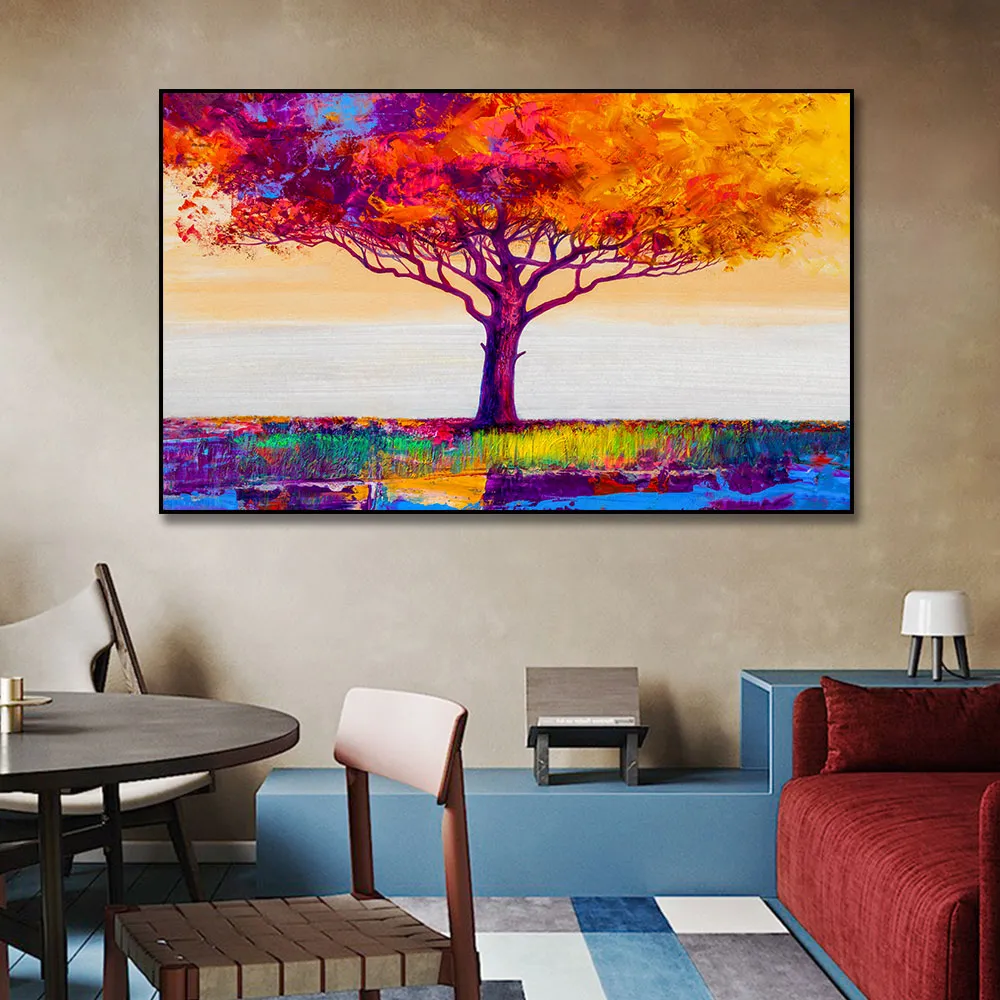 Árvore colorida pintura a óleo Pintura de lona poster impressão Nordic Wall Art Imagem para sala de estar casa decoração decoração sem moldura