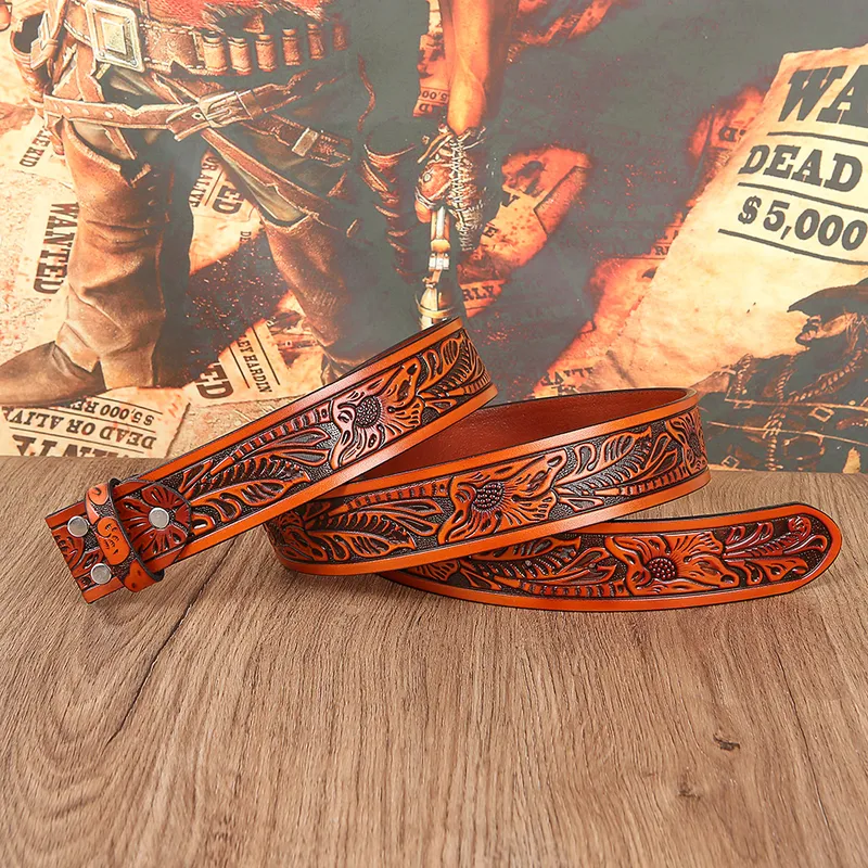 Western denim print replacement leather pattern belt men and women same style 220712